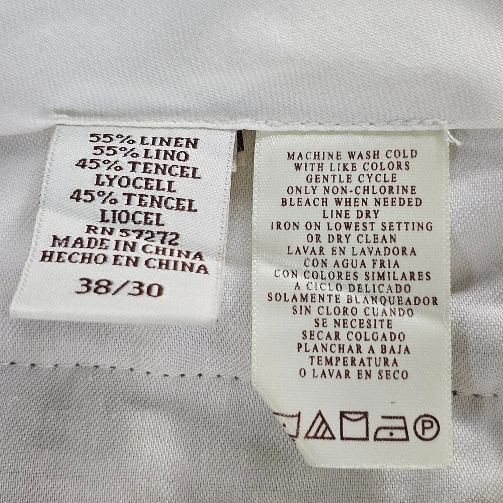 Perry Ellis Mens Beige Linen Tencel Blend Straight Leg Trousers 38x30